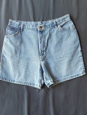 Wrangler light blue denim shorts with gold stitching
